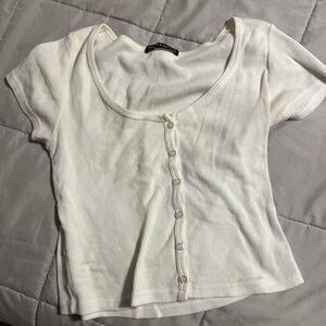 Brandy Melville Cream Ribbed Button-Front Scoop Crop Top